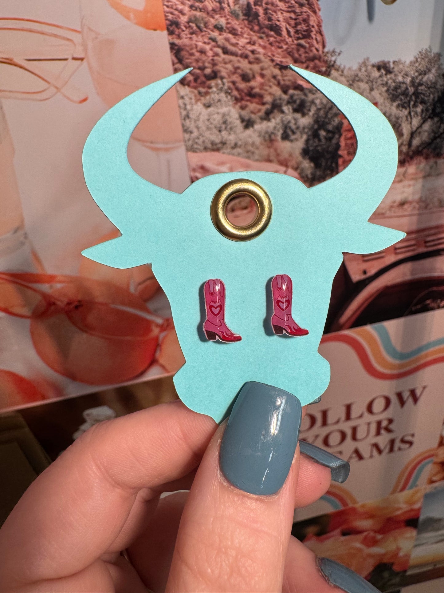 Pink Cowgirl Boot Earring Studs