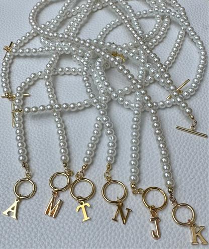 Initial Pearl Necklace with Front Bar Clasp