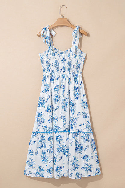 Floral Print Knot Strap Midi Summer Dress