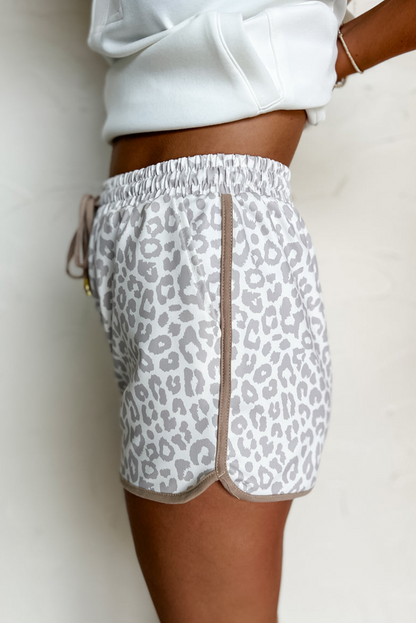 Blue Leopard Elastic Waist Lace up Contrast Trim Casual Shorts